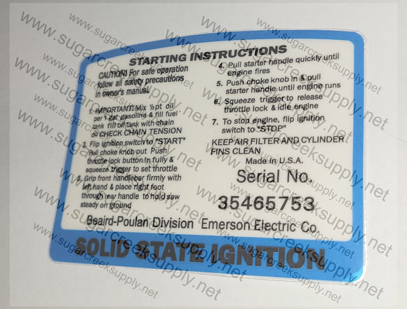Poulan 3400 Counter Vibe Instruction decal