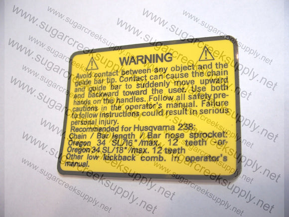 Husqvarna 238 Warning decal