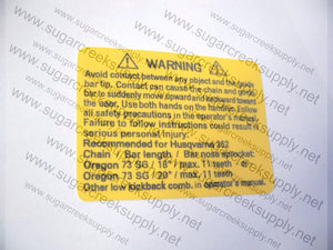 Husqvarna 262 Warning decal