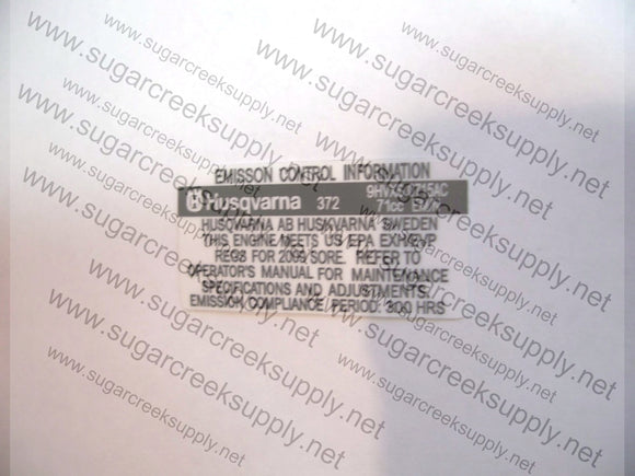 Husqvarna 372XP Emission Control decal