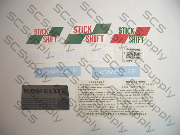 Homelite 770GS (Stick Shift) decal set
