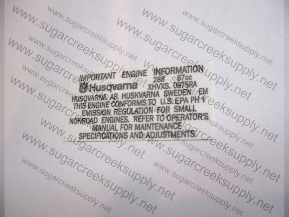 Husqvarna 288XP Lite Engine Information decal