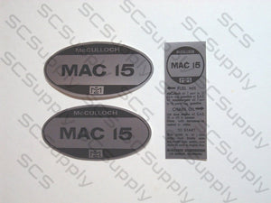 McCulloch MAC 15 (US model)(yellow tank) silver decal set