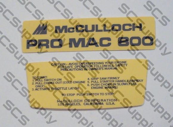 McCulloch Pro Mac 800 decal set