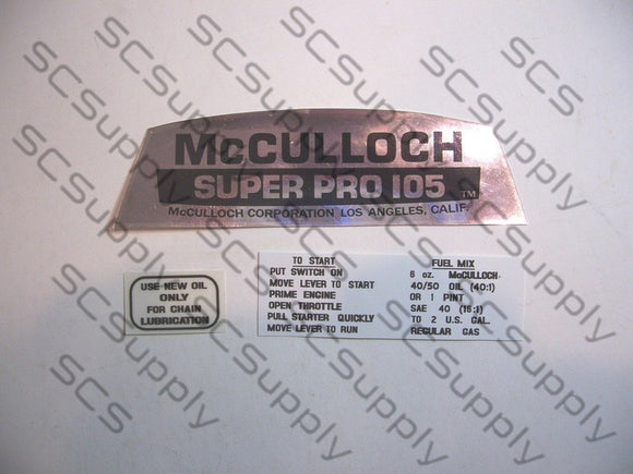 McCulloch Super Pro 105 decal set