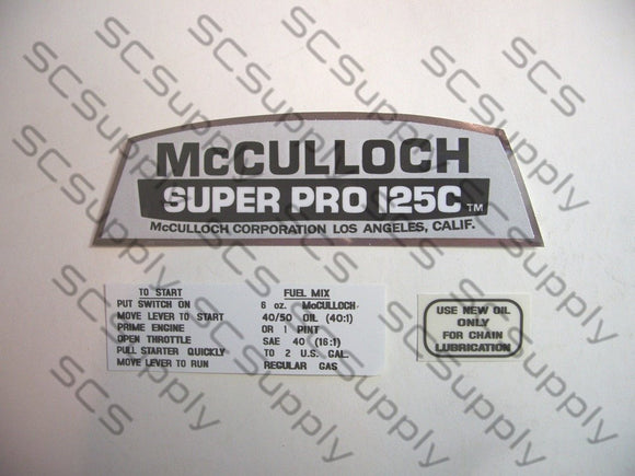 McCulloch Super Pro 125C decal set