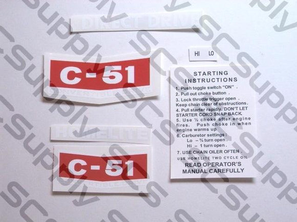 Homelite C-51 (early) decal set