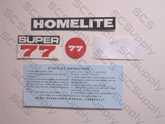 Homelite Super 77 decal set