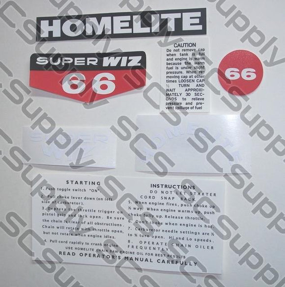 Homelite Super WIZ 66 (blue) decal set